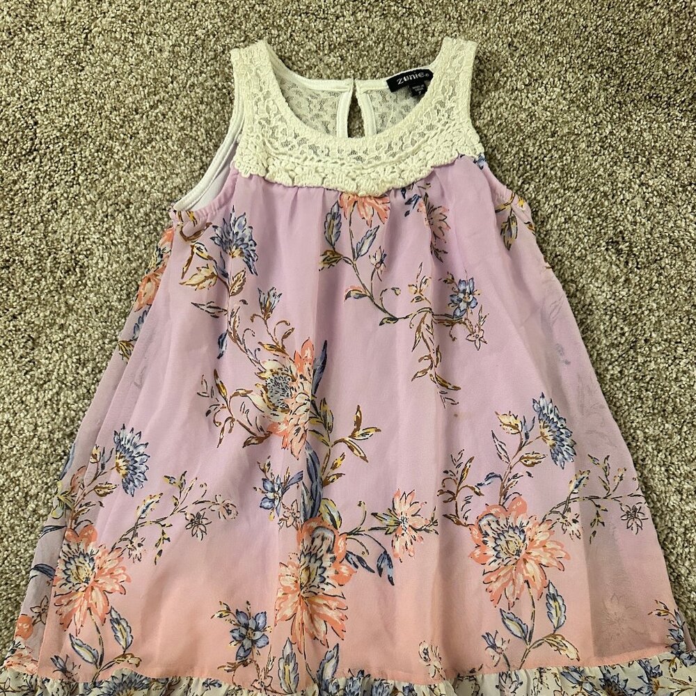 Zunie lavender peach ombre summer dress EUC Size 5 lace hi-low hem